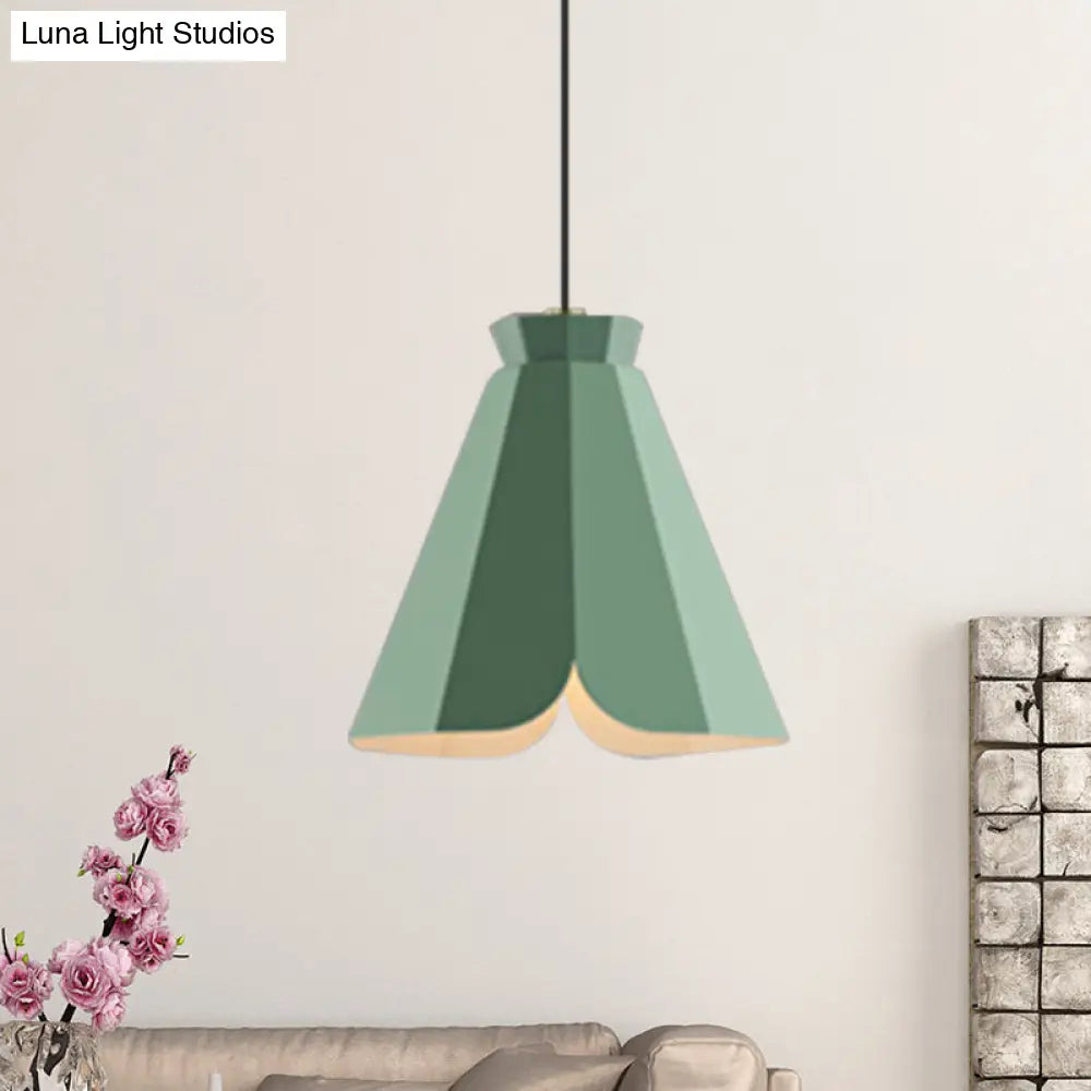 Macaron-Style Metallic Pendant Light: Restaurant Hanging Lamp Blue/Green/Orange