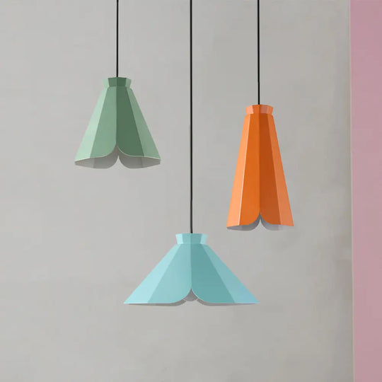 Macaron-Style Metallic Pendant Light: Restaurant Hanging Lamp Blue/Green/Orange Green