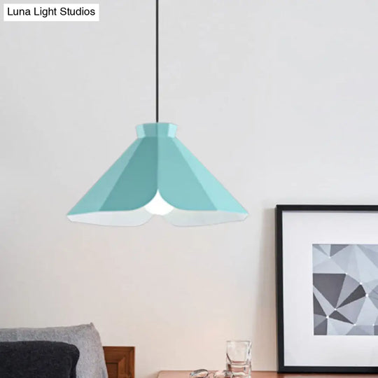 Macaron Style Metallic Pendant Light Fixture - 1 Restaurant Hanging Lamp (Blue/Green/Orange)