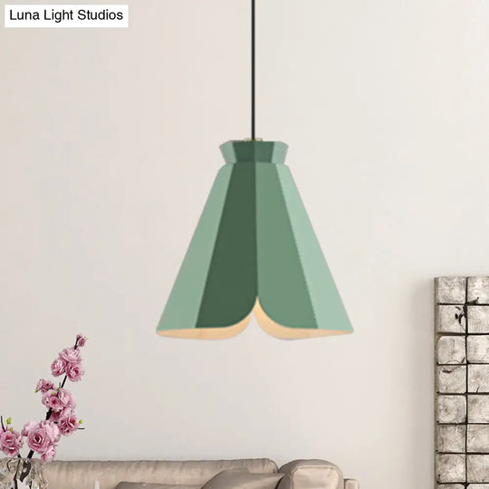 Macaron Style Metallic Pendant Light Fixture - 1 Restaurant Hanging Lamp (Blue/Green/Orange)