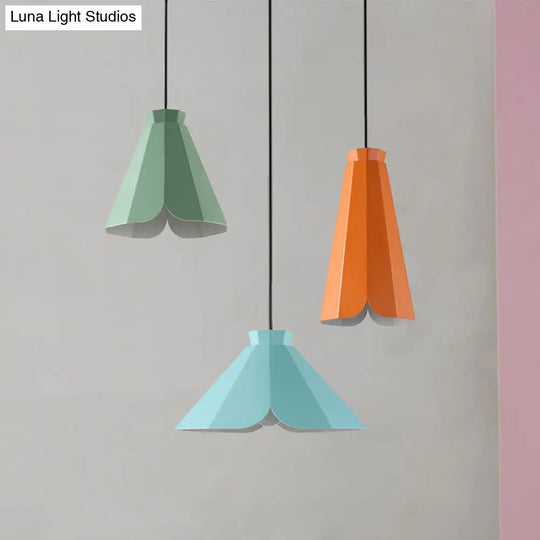 Macaron Style Metallic Pendant Light Fixture - 1 Restaurant Hanging Lamp (Blue/Green/Orange) Green