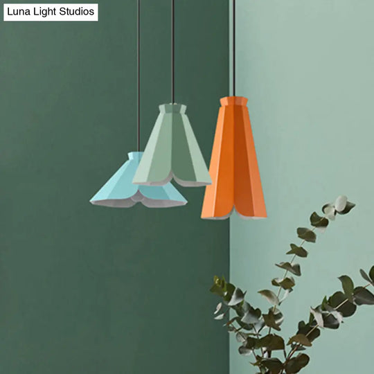 Macaron Style Metallic Pendant Light Fixture - 1 Restaurant Hanging Lamp (Blue/Green/Orange) Blue