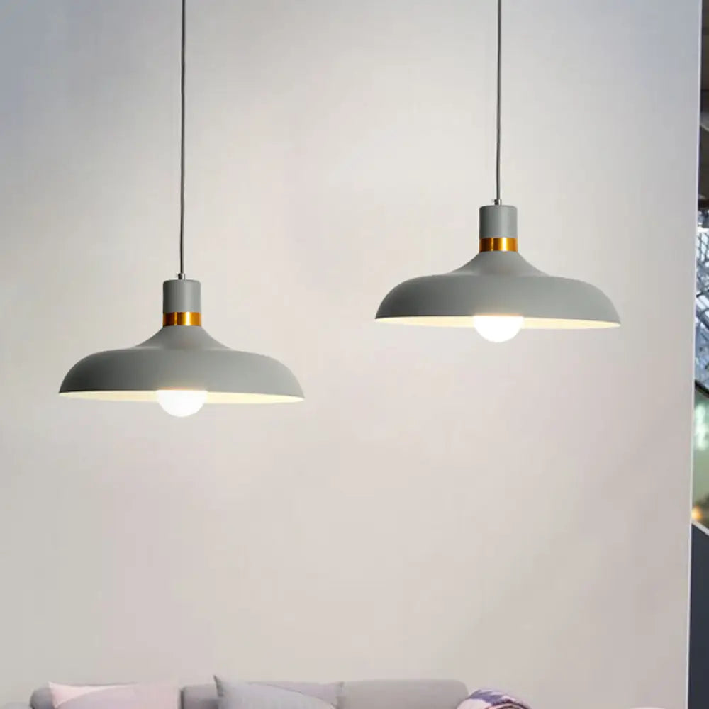 Macaron Style Pendant Lamp With Aluminum Barn Shade - Grey/Blue Restaurant Ceiling Light Fixture