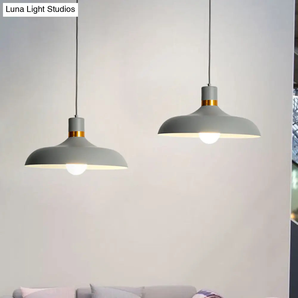 Macaron Style Pendant Lamp: Barn Shade Aluminum Restaurant Ceiling Light Fixture In Grey/Blue Grey