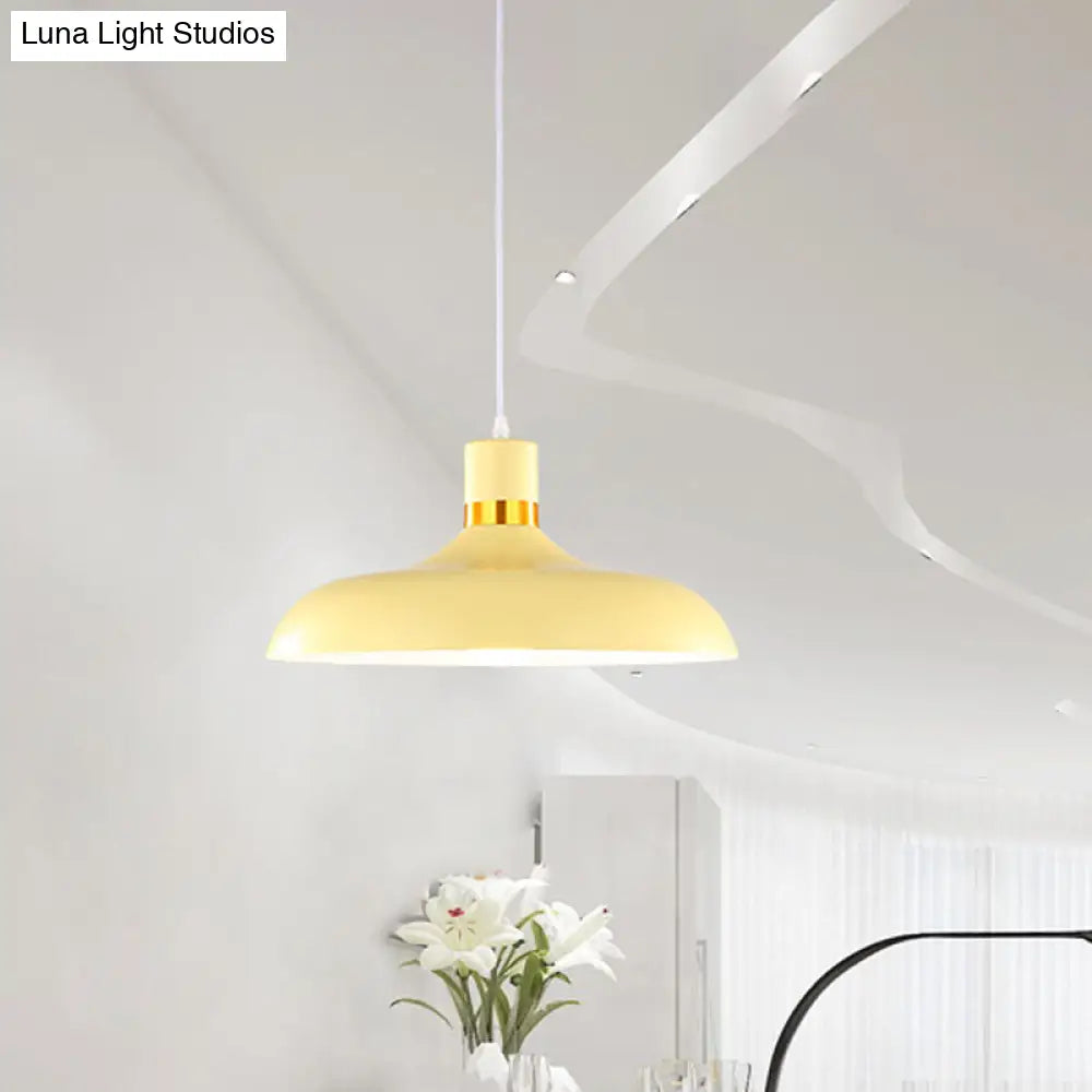 Macaron Style Pendant Lamp: Barn Shade Aluminum Restaurant Ceiling Light Fixture In Grey/Blue Yellow