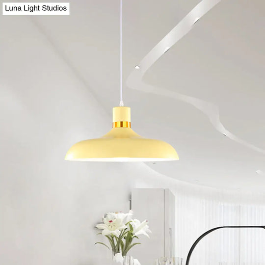 Macaron Style Pendant Lamp: Barn Shade Aluminum Restaurant Ceiling Light Fixture In Grey/Blue Yellow