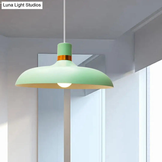 Macaron Style Pendant Lamp: Barn Shade Aluminum Restaurant Ceiling Light Fixture In Grey/Blue Blue