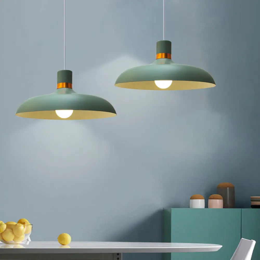 Macaron Style Pendant Lamp With Aluminum Barn Shade - Grey/Blue Restaurant Ceiling Light Fixture