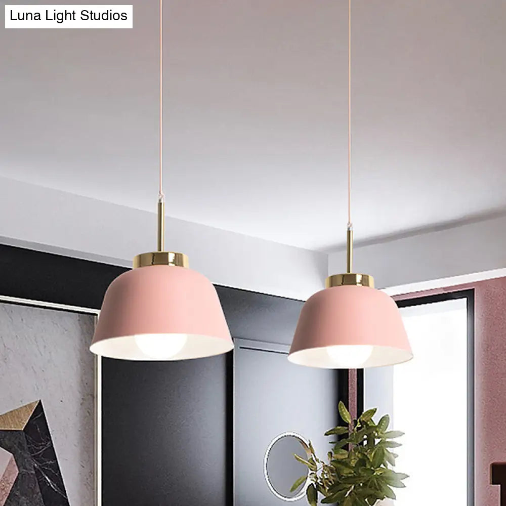 Macaron Style Pink Pendant Ceiling Lamp With Iron Shade - 1-Light Dining Room Lighting