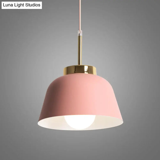 Macaron Style Pink Pendant Ceiling Lamp With Iron Shade - 1-Light Dining Room Lighting