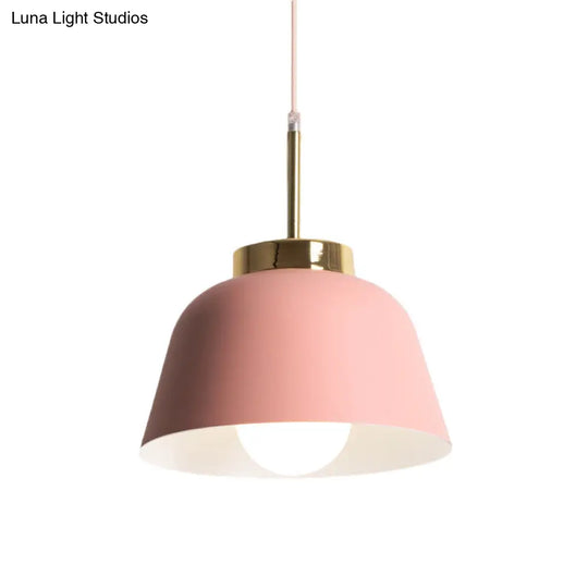 Macaron Style Pink Pendant Ceiling Lamp With Iron Shade - 1-Light Dining Room Lighting