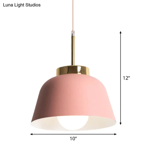 Macaron Style Pink Pendant Ceiling Lamp With Iron Bowl Shade - 1-Light Dining Room Hanging Fixture