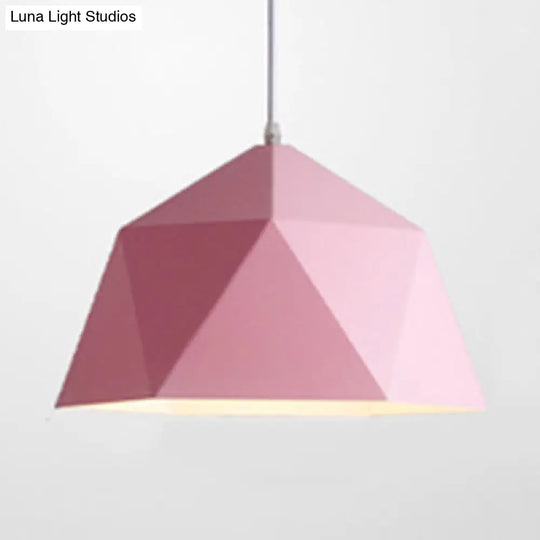 Macaron Style Polyhedral Pendant Light: Metallic Hanging Lamp For Cloth Shop