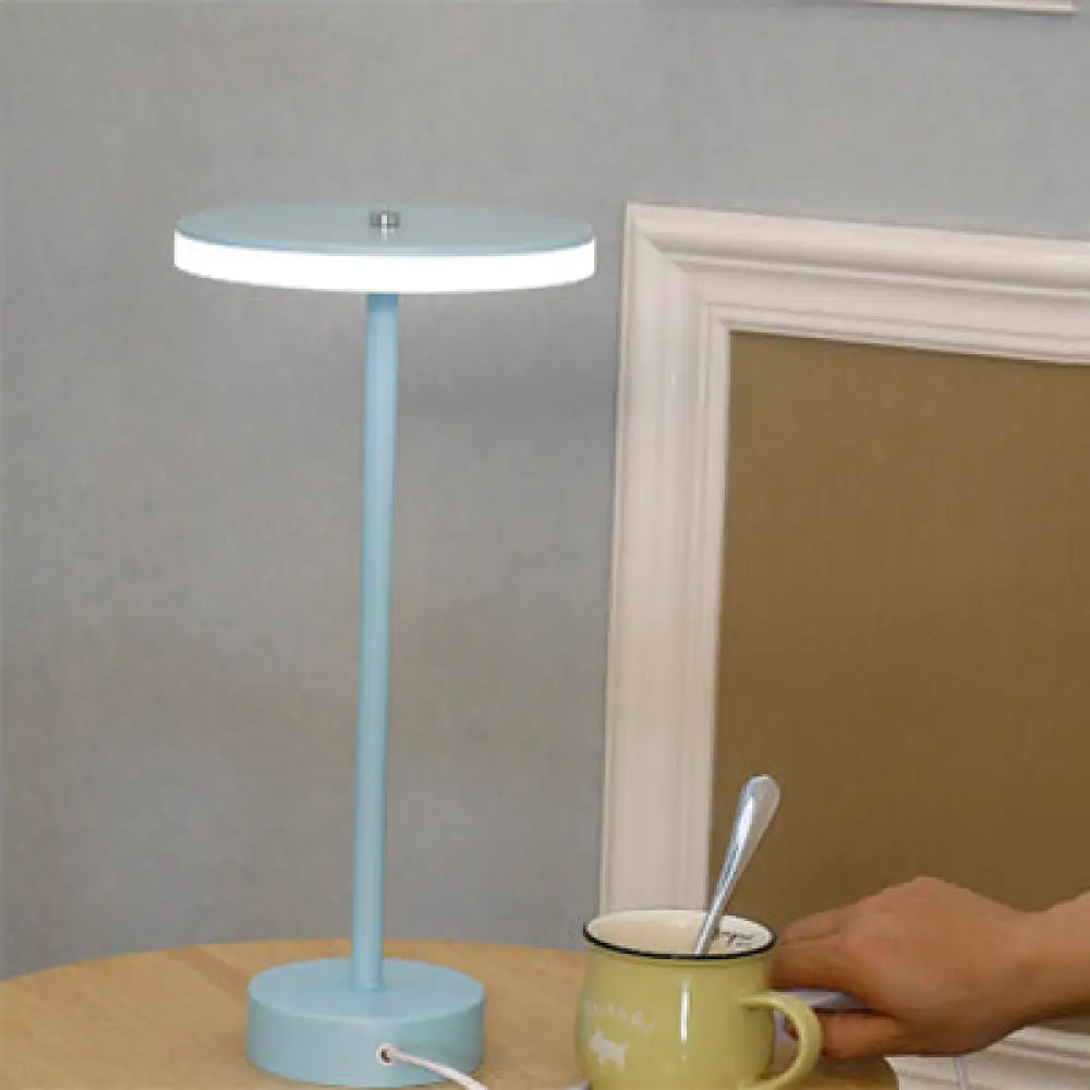 Macaron Style Round Acrylic Led Table Lamp: Blue/Green Ambient Lighting For Living Room In