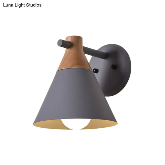 Macaron Style Wall Light With Conical Shade - 1 Head Metal Lamp For Kitchen & Corridor