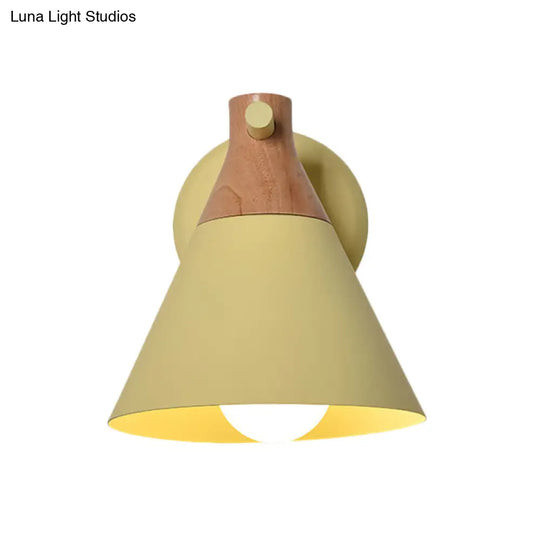 Macaron Style Wall Light With Conical Shade - 1 Head Metal Lamp For Kitchen & Corridor