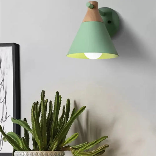 Macaron Style Wall Light With Conical Shade - 1 Head Metal Lamp For Kitchen & Corridor Green