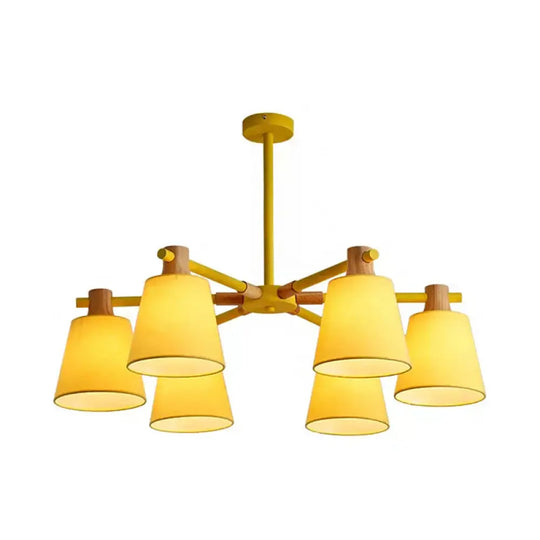 Macaron Style Wood Chandelier - Trapezoid Shade Hanging Light For Kindergarten Bedroom 6 / Yellow