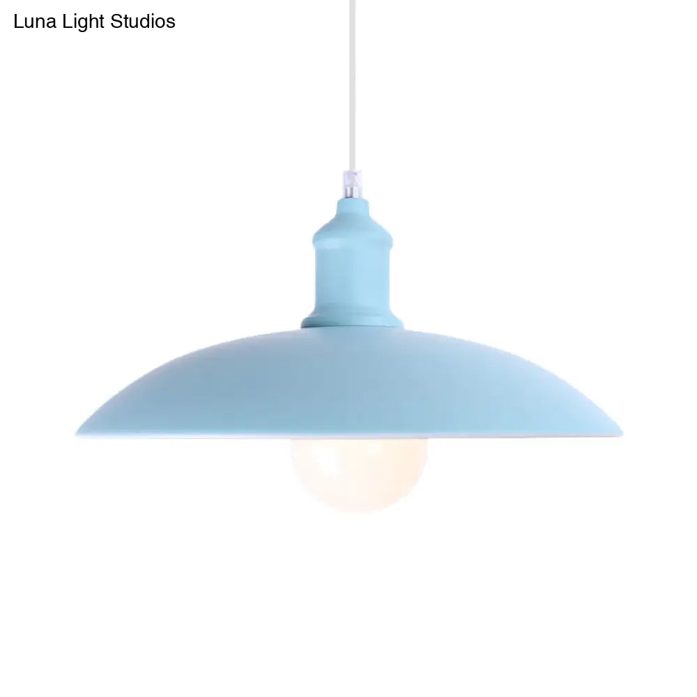 Stylish Macaron Blue/Green Bowl Pendant Lamp - Metal Suspension Light For Dining Room 12.5/16 Dia