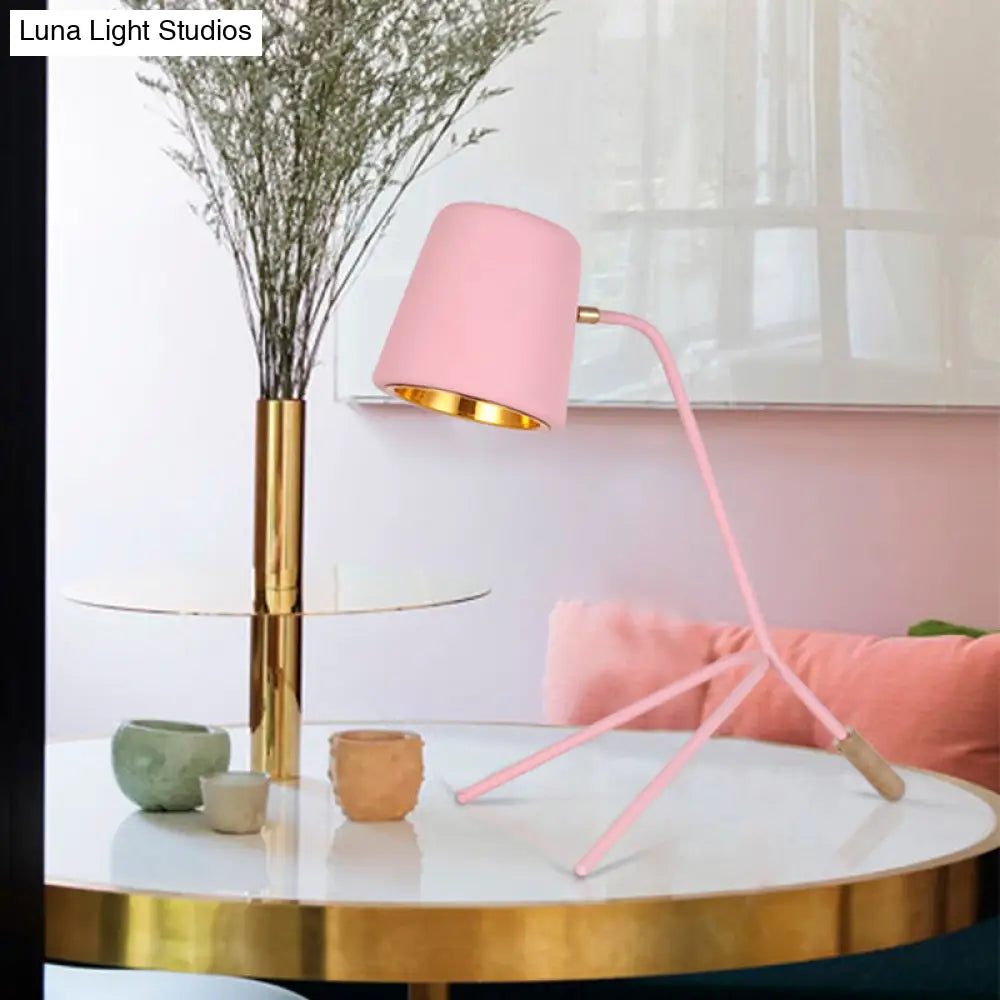 Macaron Tripod Reading Lamp - Cone Desk Light With Pink/Yellow/Green Finish Ideal For Bedroom