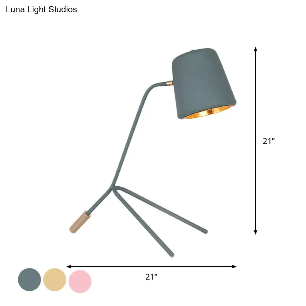 Macaron Tripod Reading Lamp - Cone Desk Light With Pink/Yellow/Green Finish Ideal For Bedroom