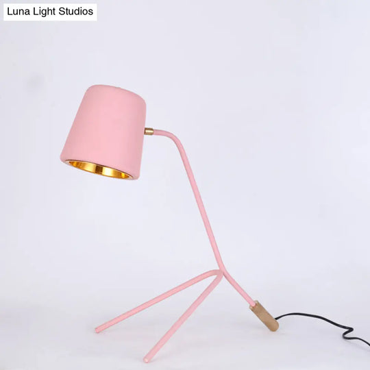 Macaron Tripod Reading Lamp - Cone Desk Light With Pink/Yellow/Green Finish Ideal For Bedroom