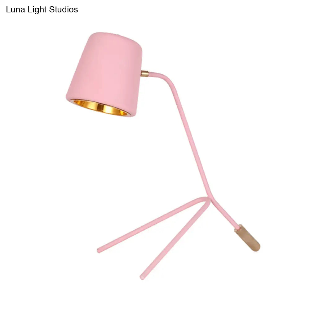 Macaron Tripod Reading Lamp - Cone Desk Light With Pink/Yellow/Green Finish Ideal For Bedroom