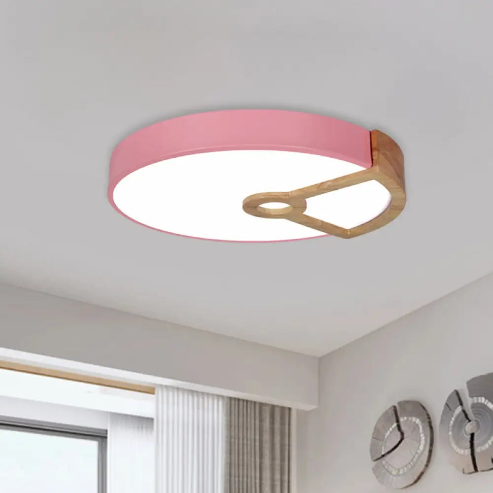 Macaron White/Pink/Blue - Wood Led Ceiling Light Fixture For Bedroom - Splicing Round Acrylic Flush