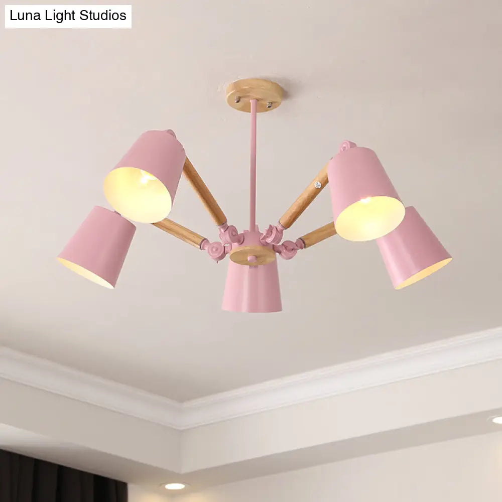 Macaron Wood Ceiling Light: Stylish Bedroom Chandelier For Girls With Adjustable Arm