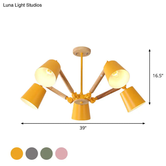 Macaron Wood Ceiling Light: Stylish Bedroom Chandelier For Girls With Adjustable Arm