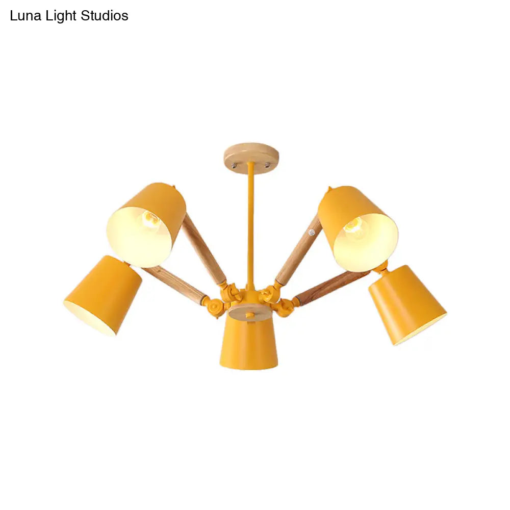 Macaron Wood Ceiling Light: Stylish Bedroom Chandelier For Girls With Adjustable Arm