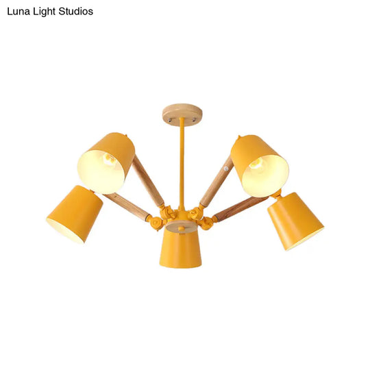 Macaron Wood Ceiling Light: Stylish Bedroom Chandelier For Girls With Adjustable Arm