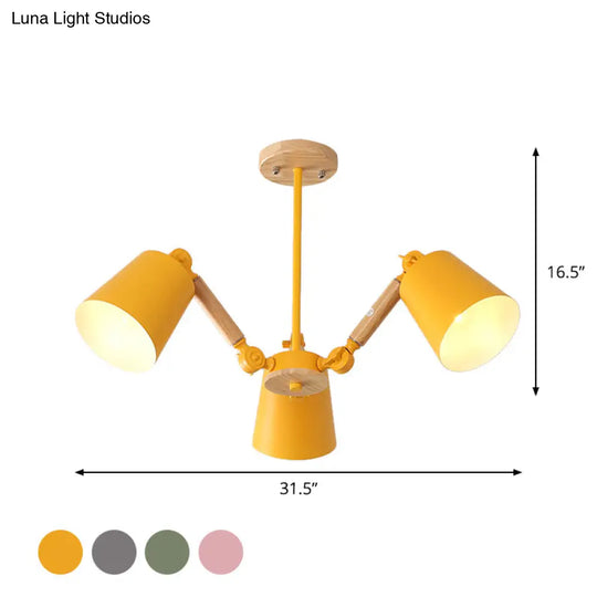 Macaron Wood Ceiling Light: Stylish Bedroom Chandelier For Girls With Adjustable Arm