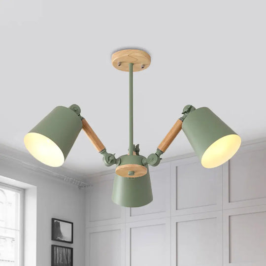 Macaron Wood Ceiling Light: Stylish Bedroom Chandelier For Girls With Adjustable Arm 3 / Green