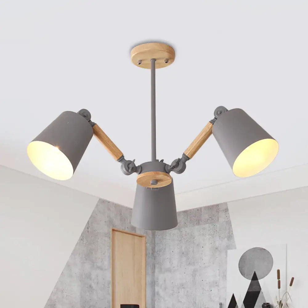 Macaron Wood Ceiling Light: Stylish Bedroom Chandelier For Girls With Adjustable Arm 3 / Grey