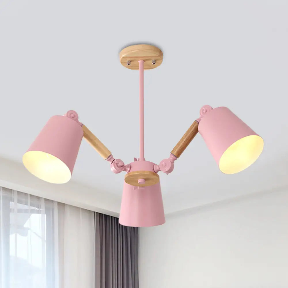 Macaron Wood Ceiling Light: Stylish Bedroom Chandelier For Girls With Adjustable Arm 3 / Pink