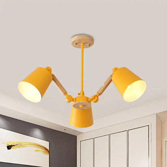 Macaron Wood Ceiling Light: Stylish Bedroom Chandelier For Girls With Adjustable Arm 3 / Yellow