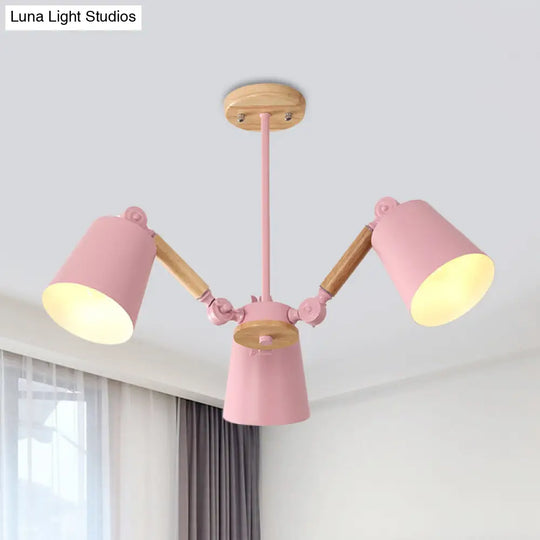 Macaron Wood Ceiling Light: Stylish Bedroom Chandelier For Girls With Adjustable Arm