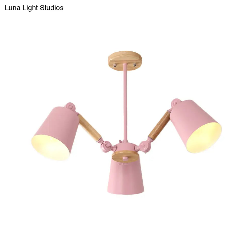 Macaron Wood Ceiling Light: Stylish Bedroom Chandelier For Girls With Adjustable Arm