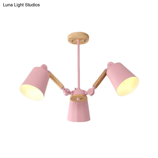 Macaron Wood Ceiling Light: Stylish Bedroom Chandelier For Girls With Adjustable Arm