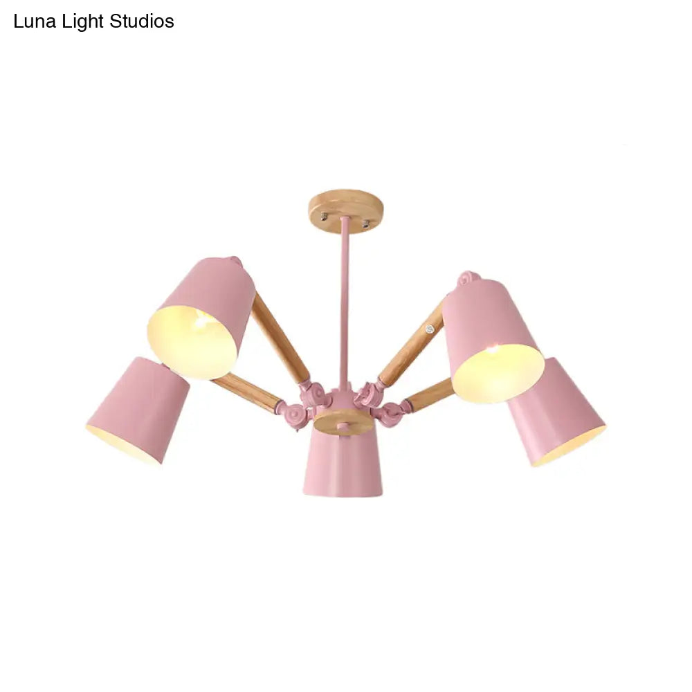 Macaron Wood Ceiling Light: Stylish Bedroom Chandelier For Girls With Adjustable Arm