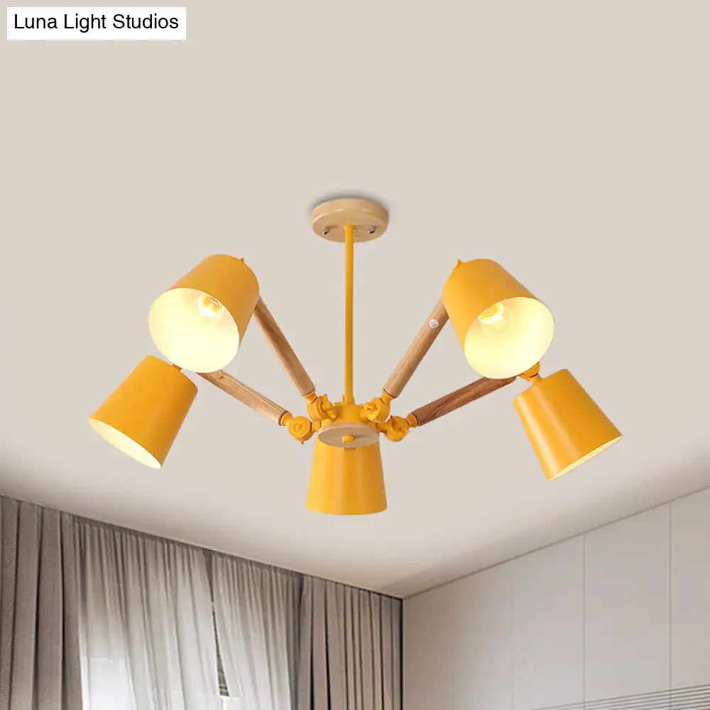 Macaron Wood Ceiling Light: Stylish Bedroom Chandelier For Girls With Adjustable Arm