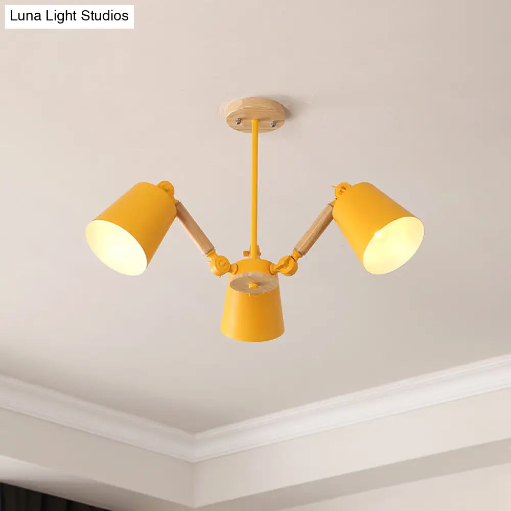 Macaron Wood Ceiling Light: Stylish Bedroom Chandelier For Girls With Adjustable Arm