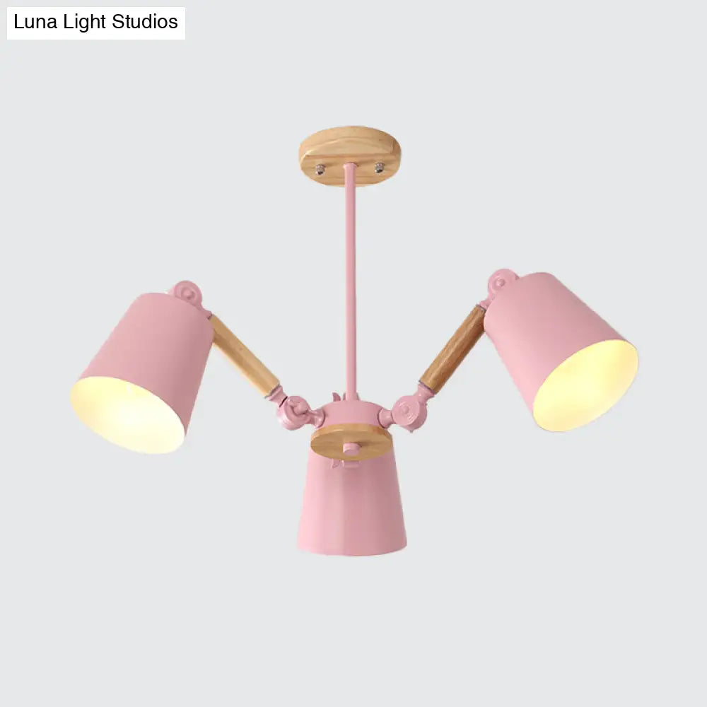 Macaron Wood Ceiling Light: Stylish Bedroom Chandelier For Girls With Adjustable Arm