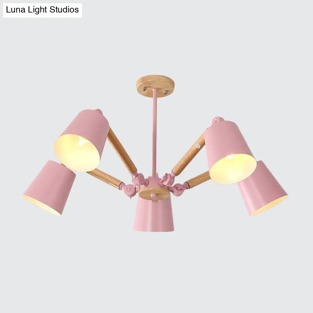 Macaron Wood Ceiling Light: Stylish Bedroom Chandelier For Girls With Adjustable Arm