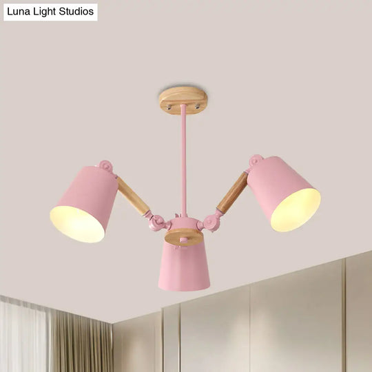 Macaron Wood Ceiling Light: Stylish Bedroom Chandelier For Girls With Adjustable Arm