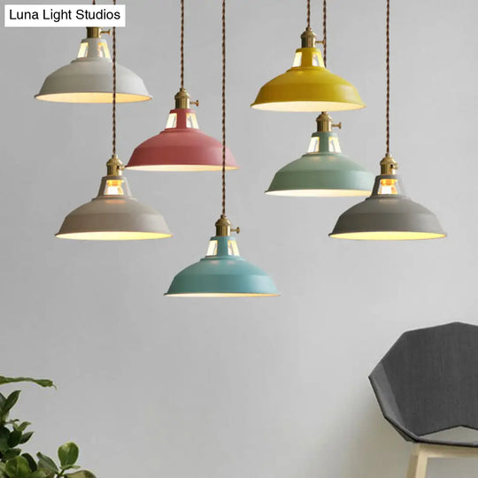 Macarons Industrial Barn Shade Pendant Light Metal 1-Light Lighting For Restaurant