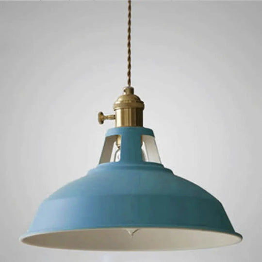 Macarons Industrial Barn Shade Pendant Light Metal 1-Light Lighting For Restaurant Blue