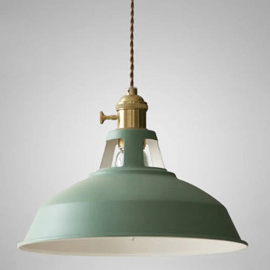 Macarons Industrial Barn Shade Pendant Light Metal 1-Light Lighting For Restaurant Green