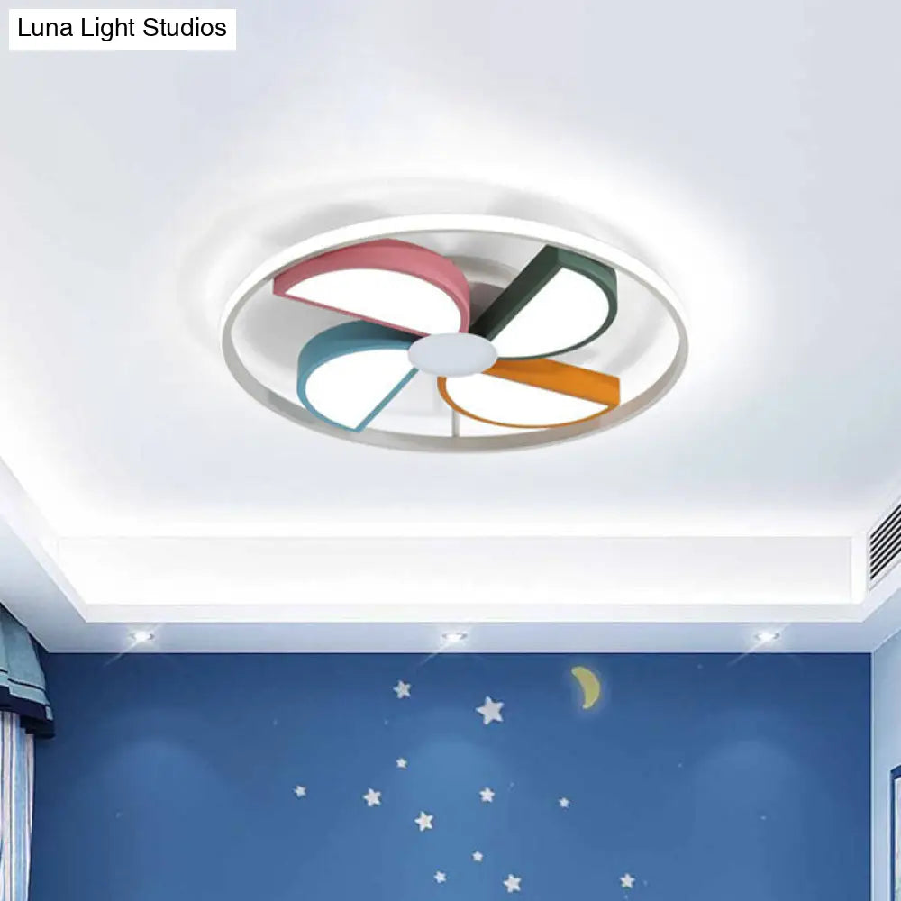 Macaroon Led White Flush Mount Ceiling Light For Bedroom Acrylic Windmill Design 16.5’/20.5’ Width